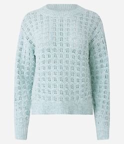 Suéter Curto em Chenille com Ponto Aberto de Ondinha