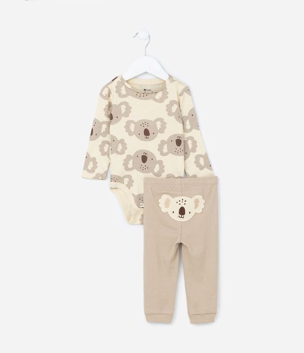 Conjunto Infantil em Suedine com Estampa de Coala - Tam RN a 18 meses