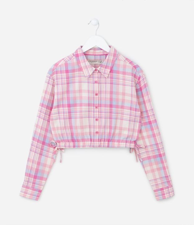 Camisa Cropped Infantil com Estampa Xadrez - Tam 5 a 14 anos Rosa 1