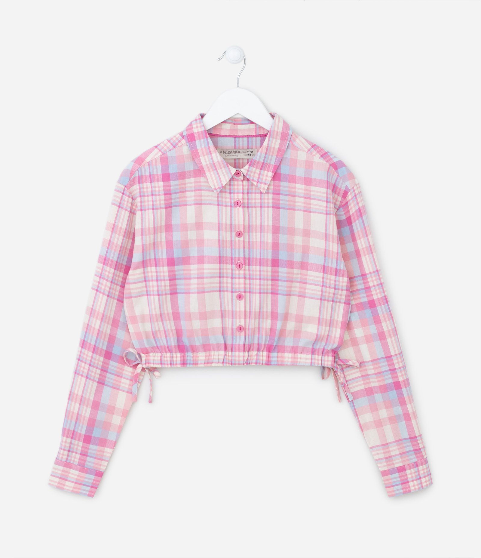 Camisa Cropped Infantil com Estampa Xadrez - Tam 5 a 14 anos Rosa 1