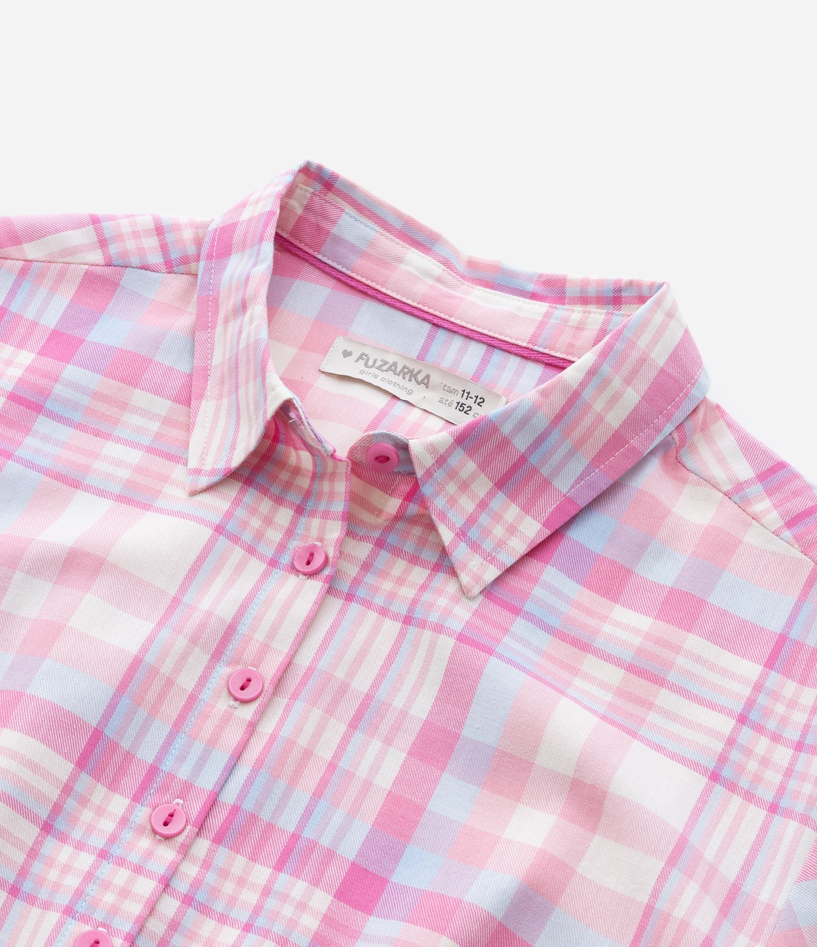 Camisa Cropped Infantil com Estampa Xadrez - Tam 5 a 14 anos Rosa 5