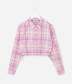 Camisa Cropped Infantil com Estampa Xadrez - Tam 5 a 14 anos