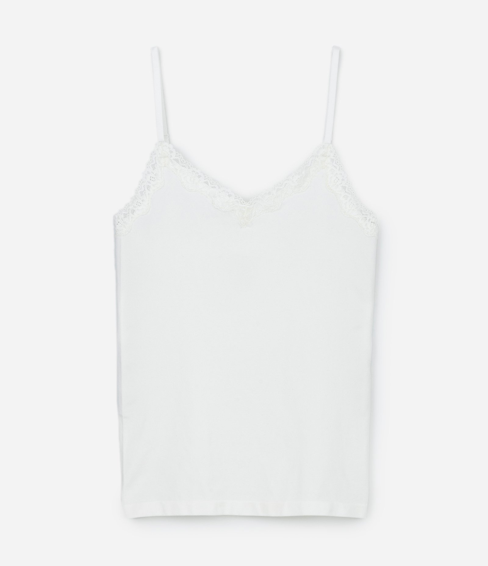 Camisete Alças Finas Sem Costura e com Renda Branco Neve 4