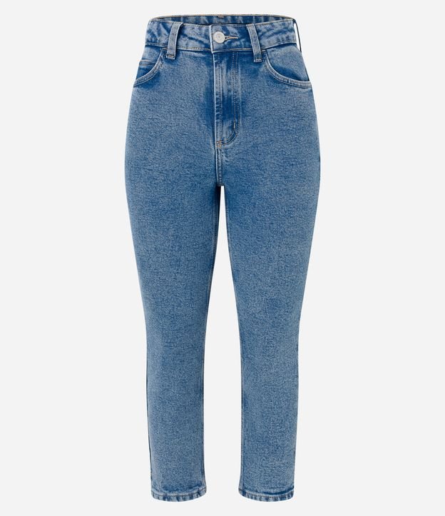 Calça Cigarrete em Jeans com Bolsos Azul Médio