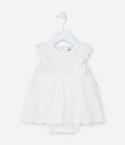 Vestido Body Infantil com Babados e Barra em Broderie - Tam 0 a 18 meses