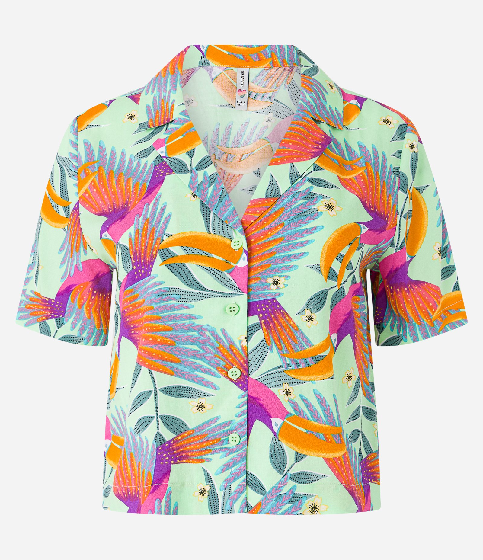 Camisa em Viscose com Estampa de Folhagem Verde 1