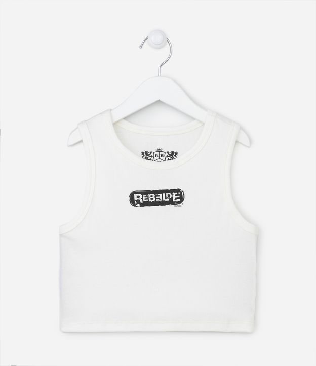 Blusa Regata Cropped Infantil Canelada com Estampa Rebelde - Tam 7 a 14 Anos