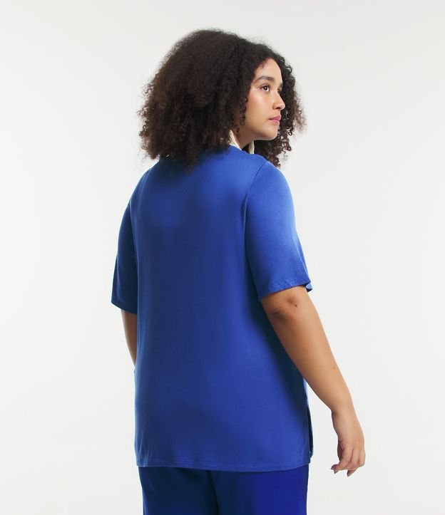 Blusa em Tricô Leve com Estampa Folhagem e Aplicação Paetê Curve & Plus Size Azul 3