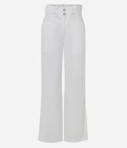 Calça Wide Leg em Sarja Leve com Puxador no Cós Franzido