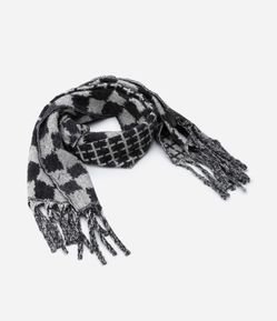 Cachecol com Estampa Xadrez Grid e Franjas