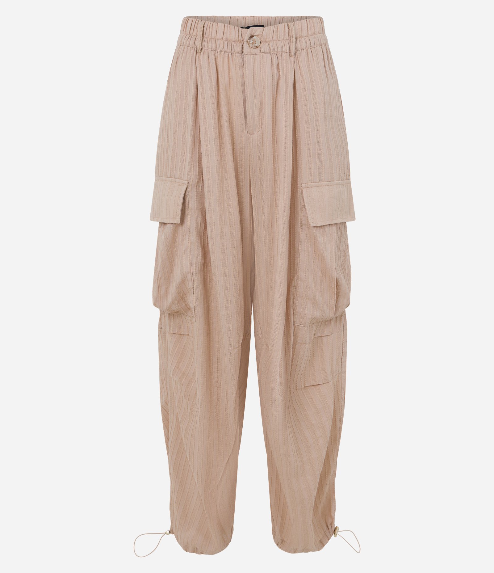 Calça Cintura Alta em Tricoline com Textura Jacquard Marrom Claro 1