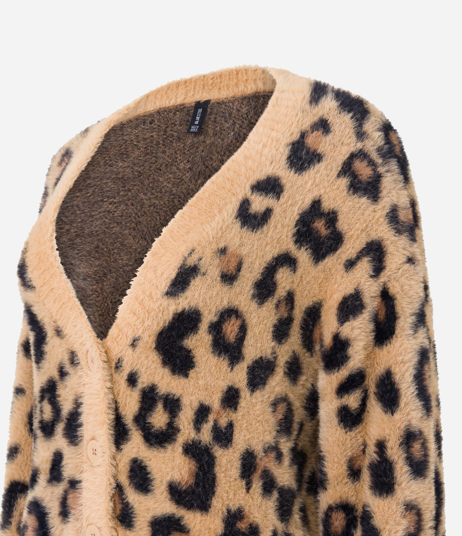 Cardigan Chenille Animal Print com Pelinho e Botões Marrom 6