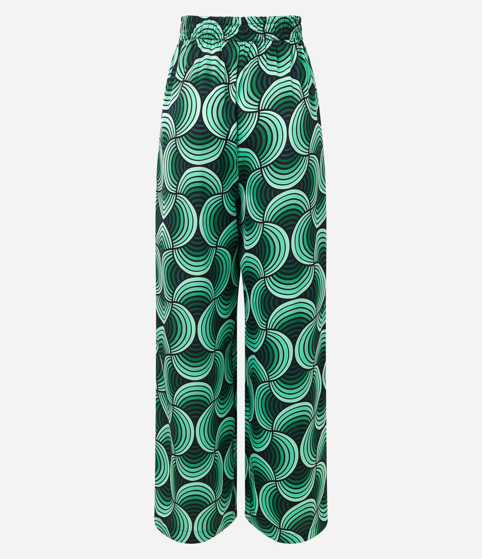 Calça Wide Leg Acetinada com Amarração e Estampa Geométrica Verde 6