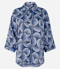 Camisa Manga Longa Acetinada com Estampa Geométrica