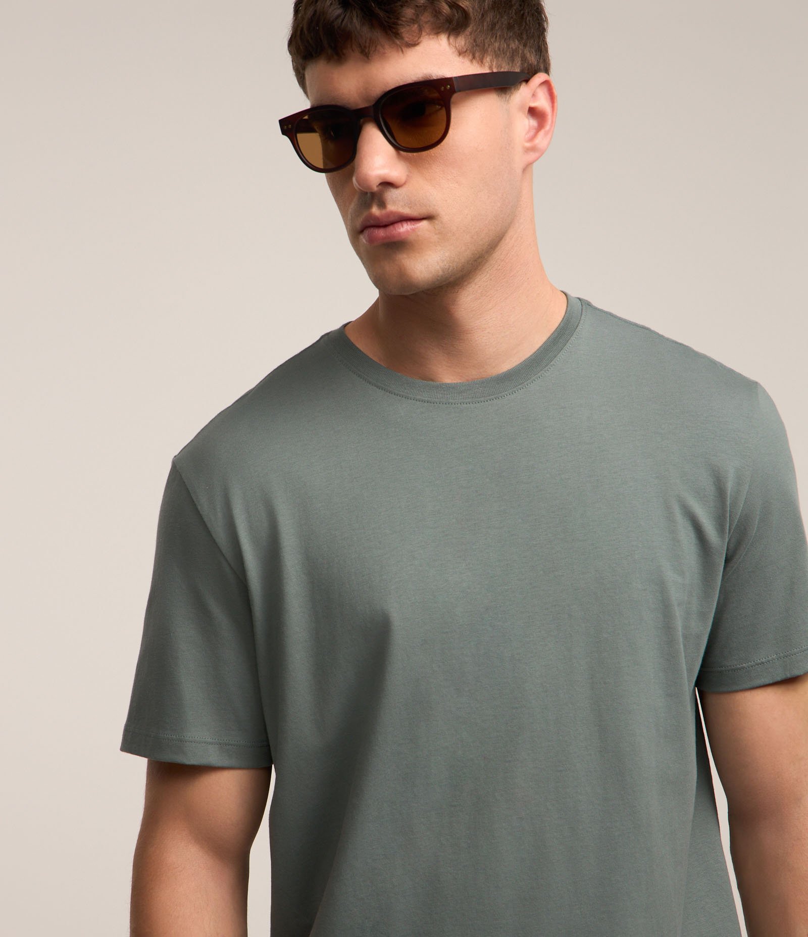 Camiseta Comfort Básica em Algodão Peruano Verde Acinzentado 3