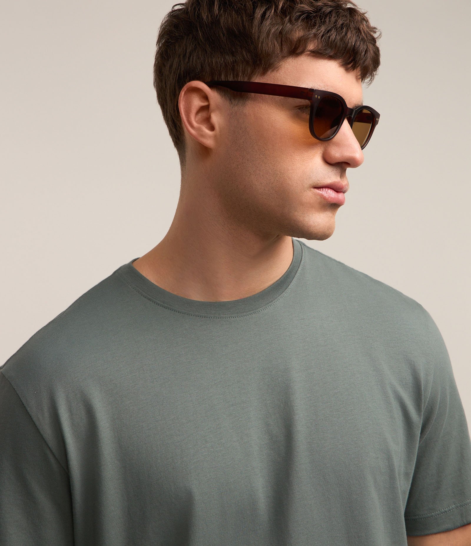 Camiseta Comfort Básica em Algodão Peruano Verde Acinzentado 4