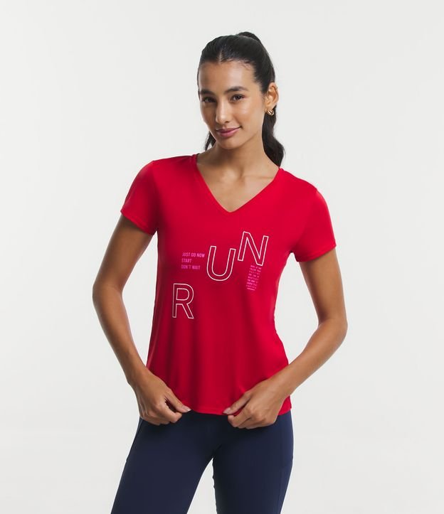 Camiseta Esportiva em Crepe com RUN Lettering Estampado Vermelho 1