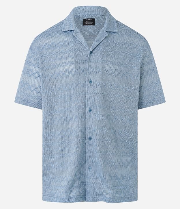 Camisa Manga Curta em Tricoline com Bordado Geométrico