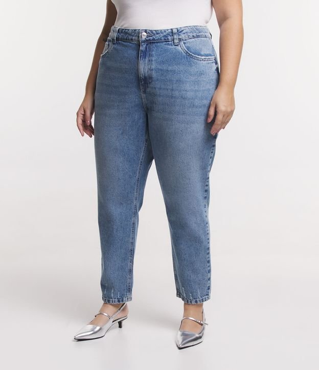 Pantalón Mom en Jeans Desteñido con Bolsillo Curve & Plus Size Azul 2