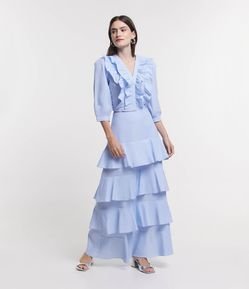 Saia Longa em Tricoline com Babados Sobrepostos