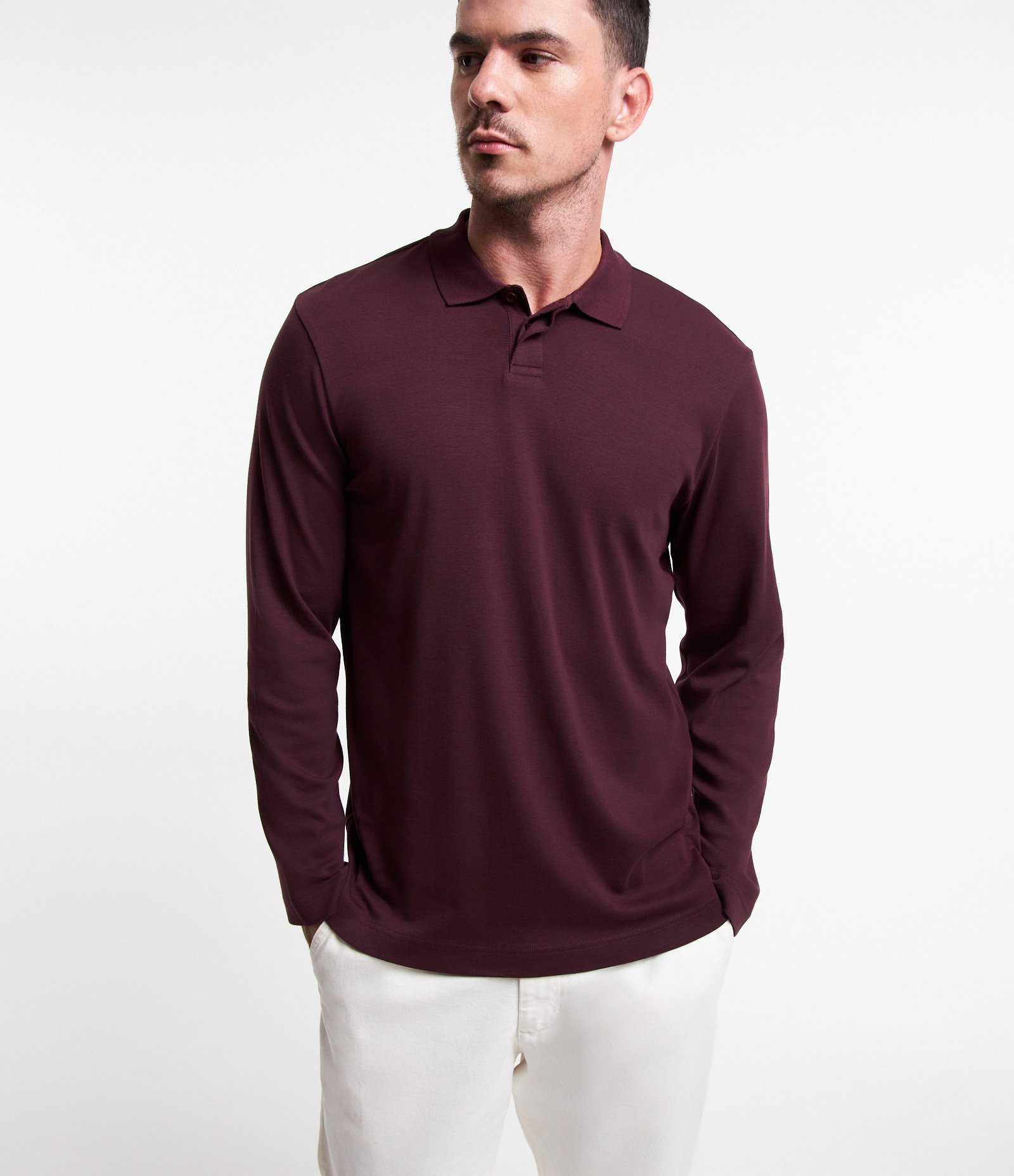 Polo em Algodão com Gola Lapela e Abotoamento Bordô 1