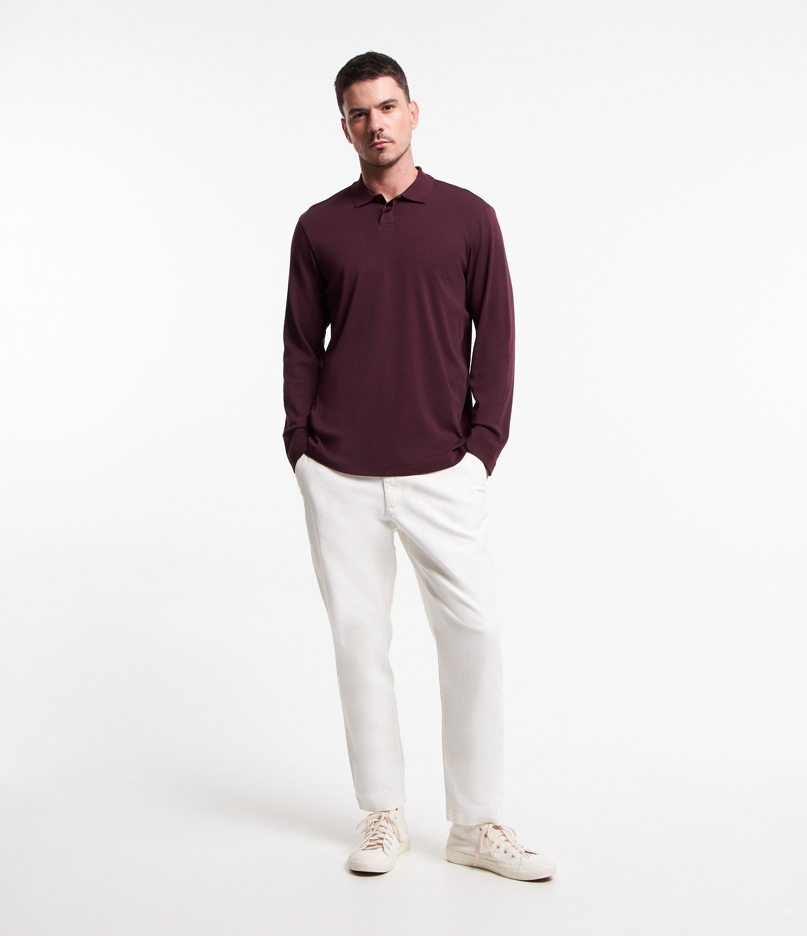 Polo em Algodão com Gola Lapela e Abotoamento Bordô 2