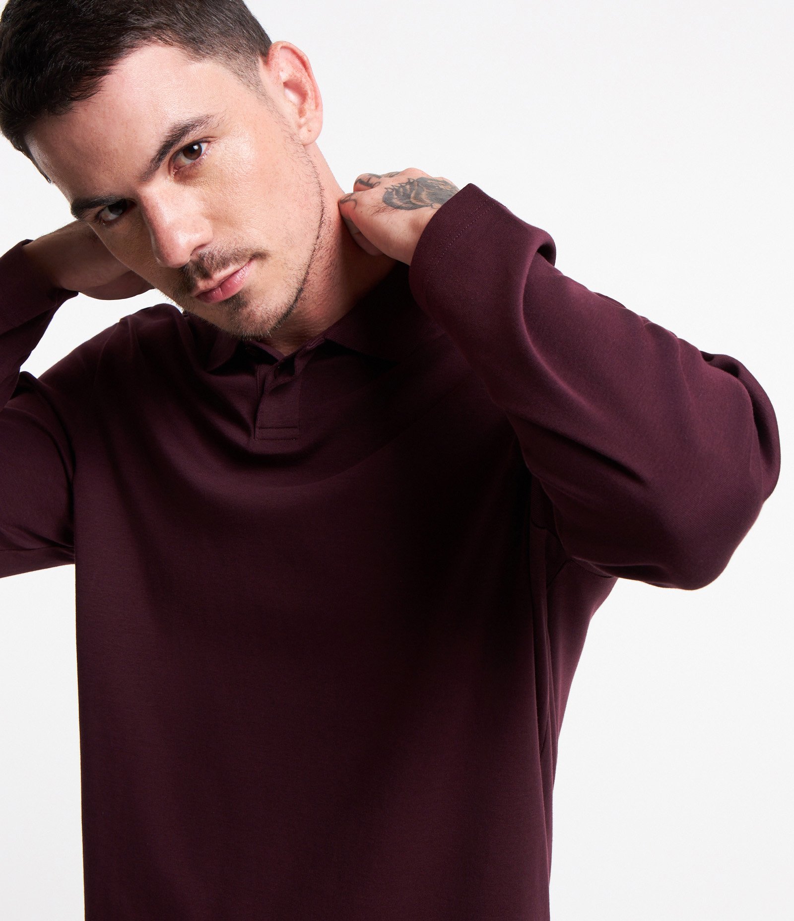 Polo em Algodão com Gola Lapela e Abotoamento Bordô 5