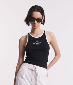 Blusa Regata em Ribana com Estampa em Lettering e Coração