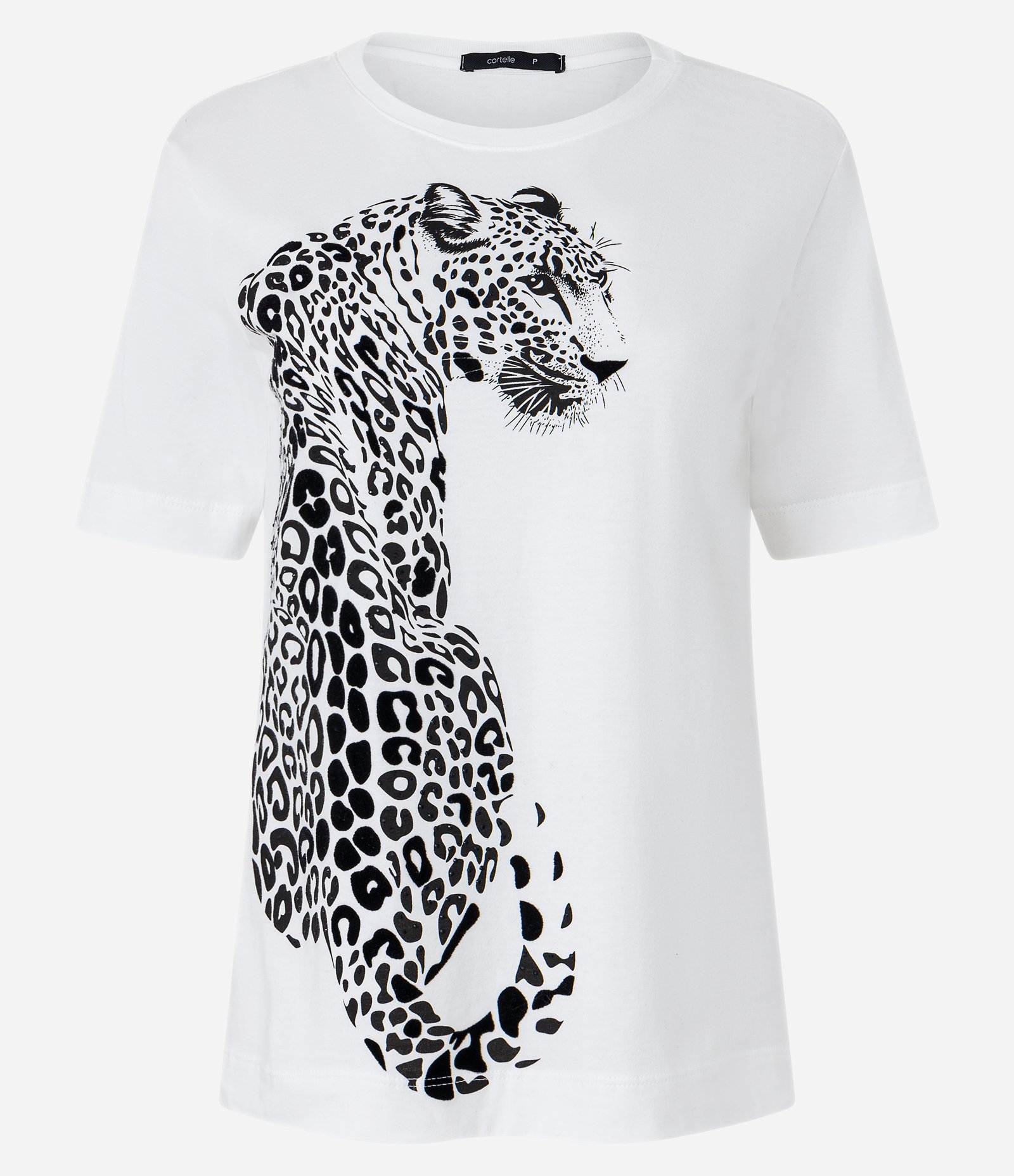 Camiseta em Meia Malha com Manga Curta e Estampa Lateral Onça de Costas Branco 5