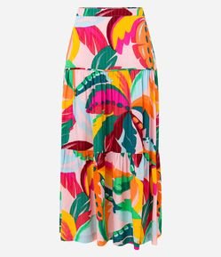 Saia New Midi em Viscose com Estampa Tropical de Coqueiros
