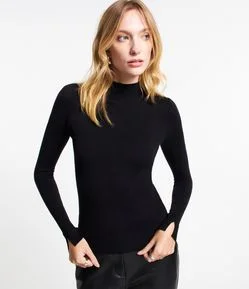 Blusa Básica em Tricô com Golinha Alta