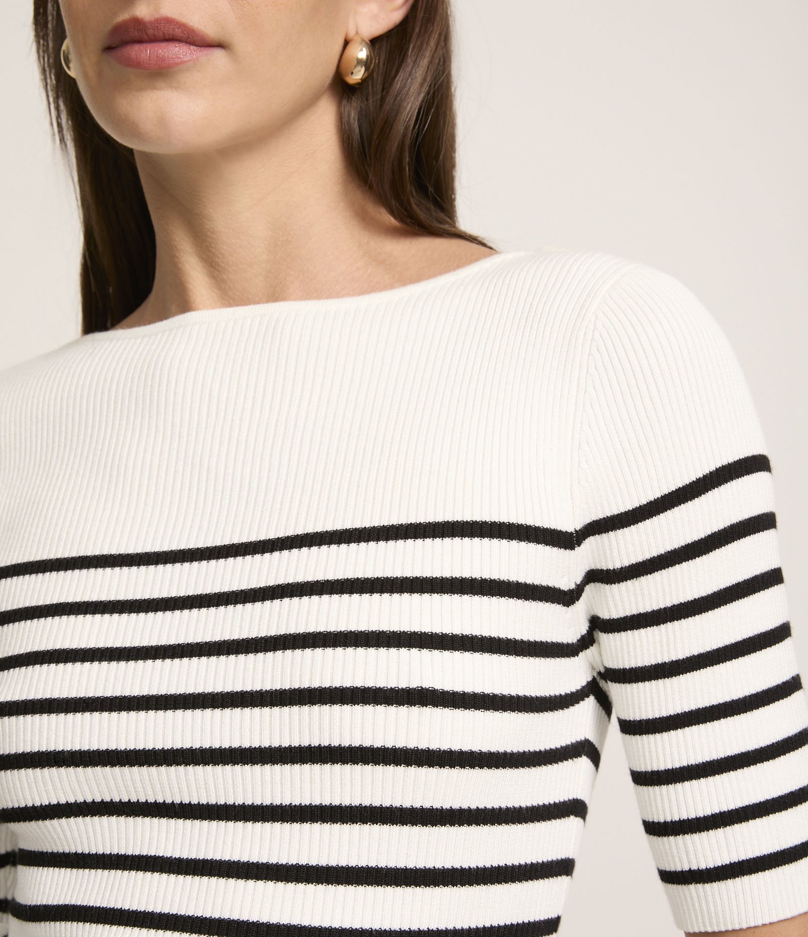 Blusa em Tricõ com Textura Canelada e Estampa Listrada Branco Neve 3