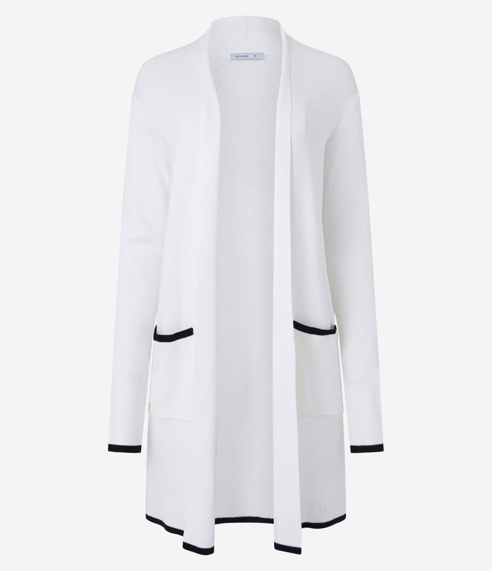 Cardigan Alongado em Tricô com Detalhes Contrastantes Branco Neve 5