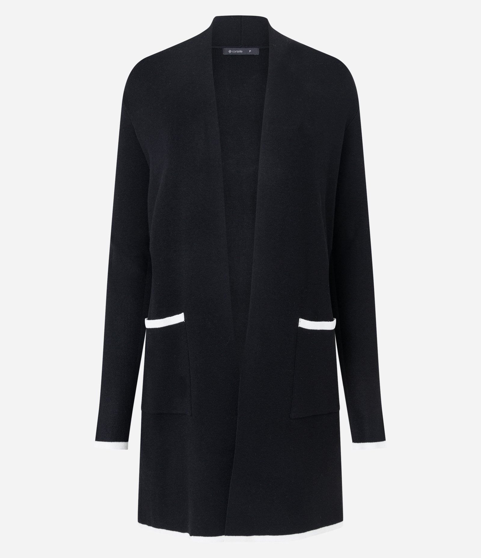 Cardigan Alongado em Tricô com Detalhes Contrastantes Preto 5