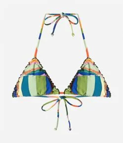 Biquíni Top Cortininha em Microfibra com Frufru e Estampa de Folhagens