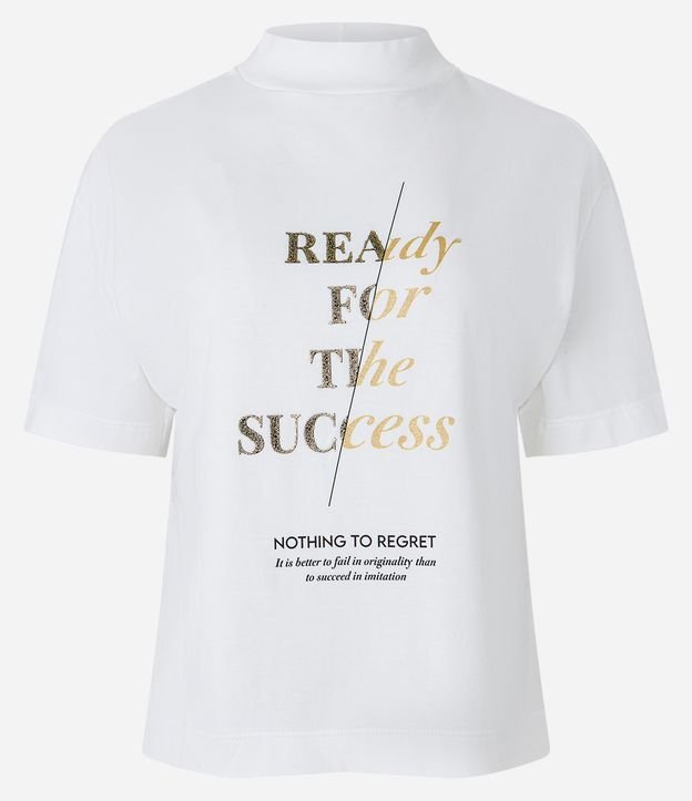 Blusa em Meia Malha com Golinha e Estampa Lettering