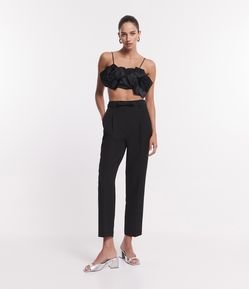 Calça Reta Alfaiatada com Cinto Laço e Frisos