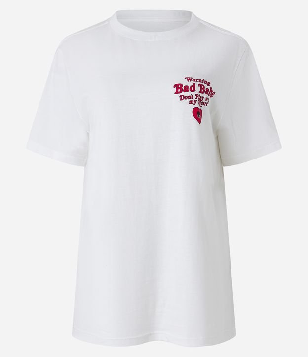 Camiseta Alongada em Meia Malha com Estampa Frente e Costas Bad Babe Branco 6