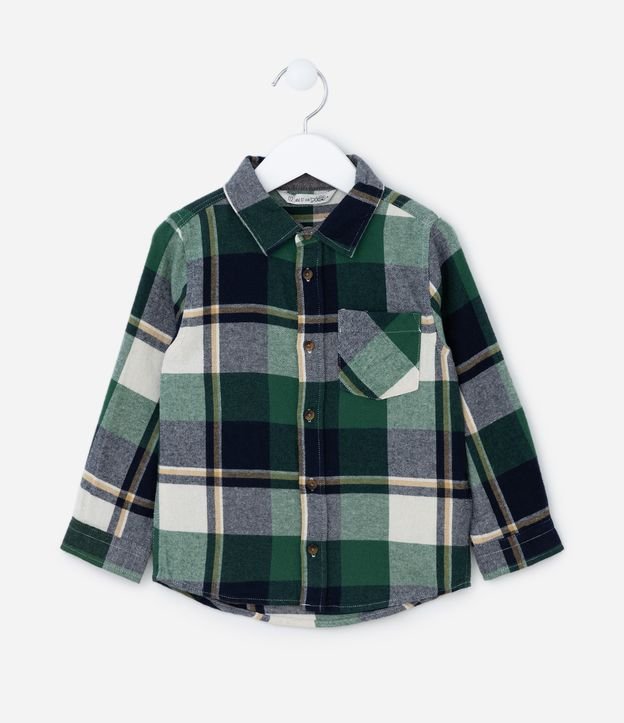 Camisa Infantil em Flanela Estampa Xadrez com Bolsinho - Tam 1 a 5 anos