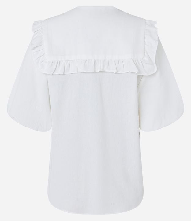 Camisa Manga Bufante em Algodão Maquinetado com Gola Boneca Off White 8
