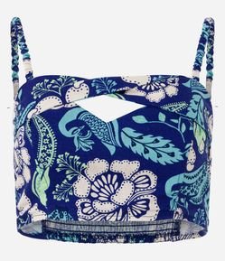 Top de Alça em Linho com Vazado e Flores Paisley Estamapdas