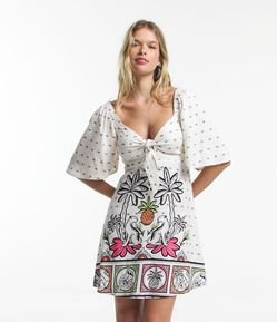 Vestido Curti em Linho com Amarração no Busto e Estampa Selva