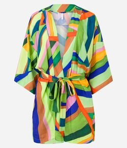 Saída de Praia Kimono em Viscose com Estampa Listras Desencontradas