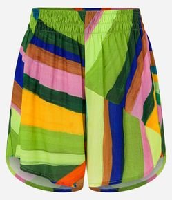 Saída de Praia Short em Viscose com Estampa Listras Desencontradas