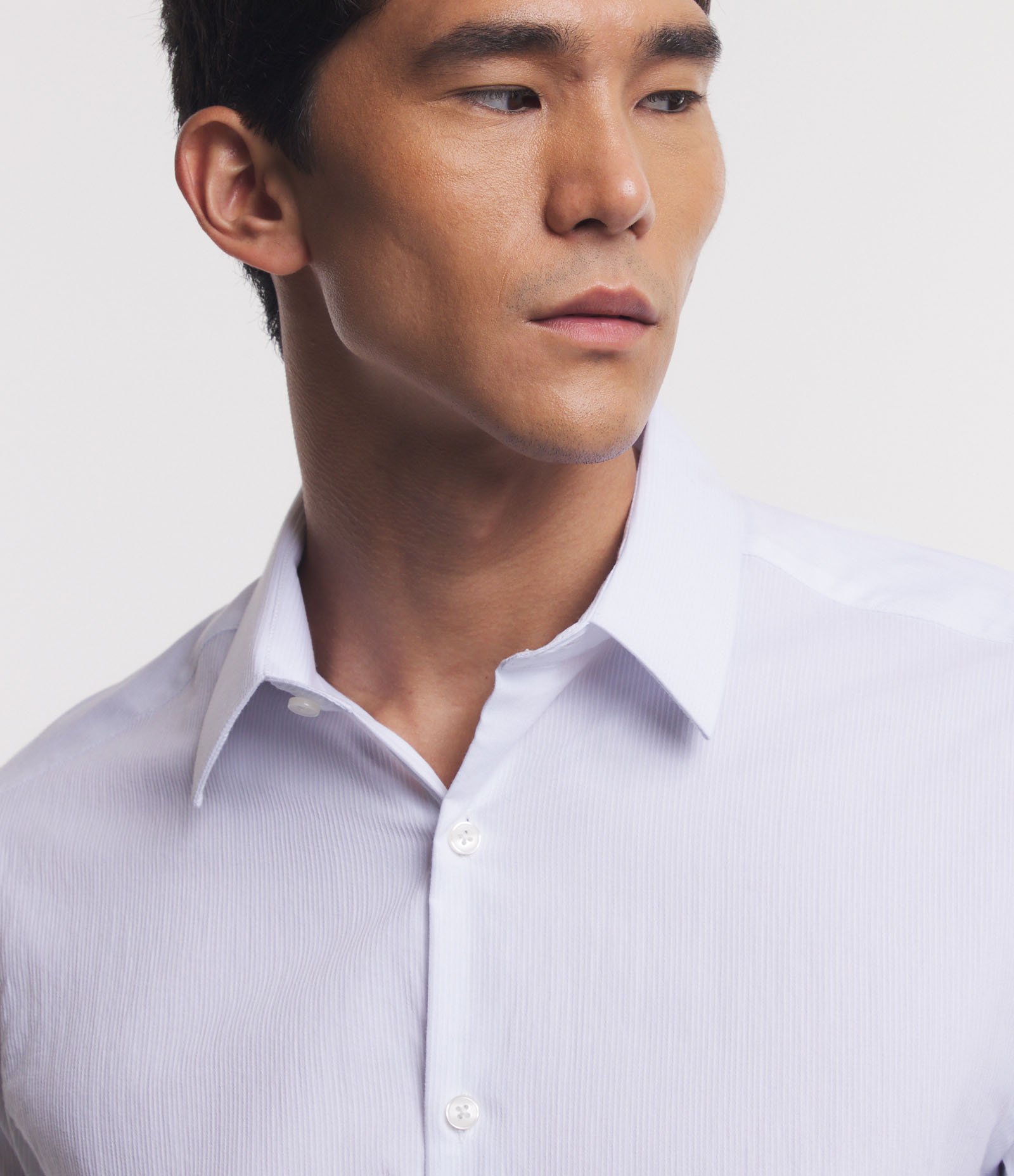Camisa Regular Social em Algodão com Textura de Listras Branco 3