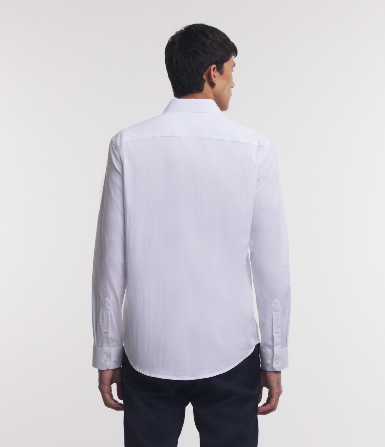 Camisa Regular Social em Algodão com Textura de Listras Branco 4