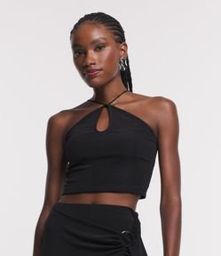 Blusa em Meia Malha Metalizado com Decote Halter