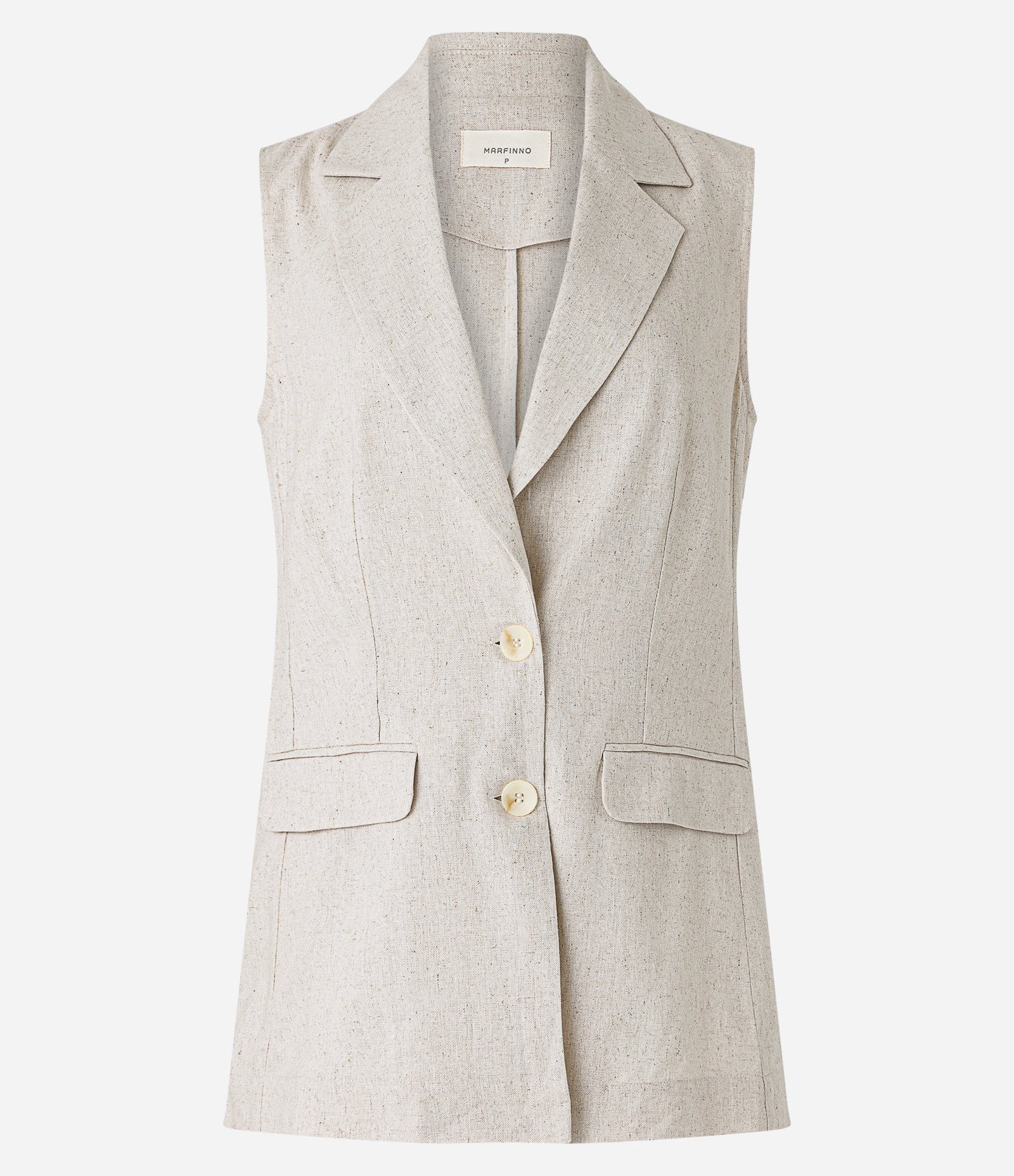 Colete Longo em Viscolinho com Lapelas e Botões Bege 6