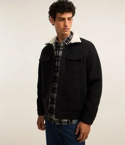 Jaqueta Trucker em Flanela com Forro Sherpa