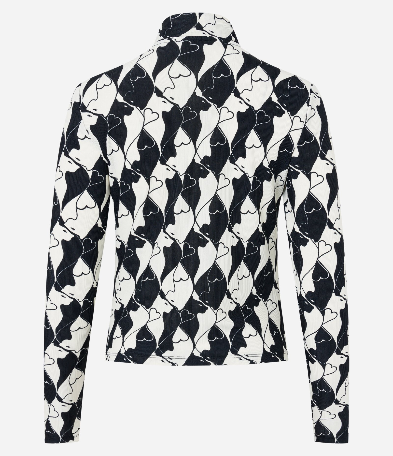 Blusa em Malha Plissage com Gola Alta e Estampa Corações Preto/ Branco 9